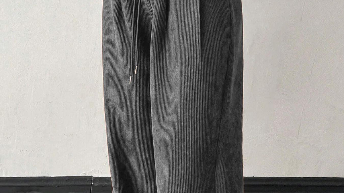 Woman wearing high-rise corduroy wide-leg pants
