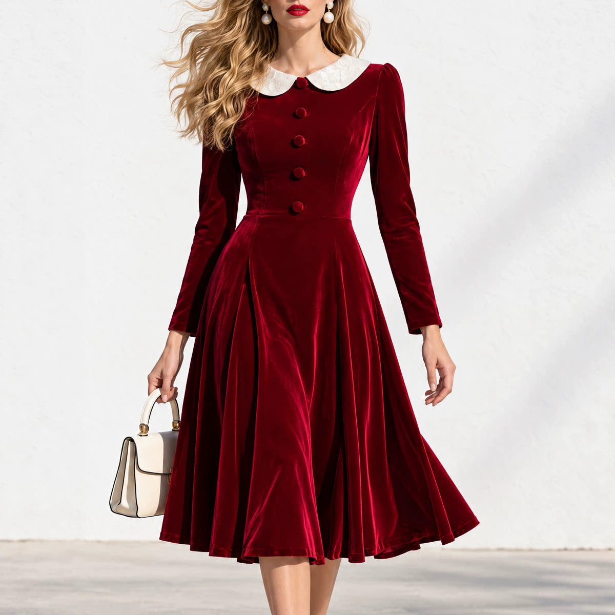 Cinched-Waist Flared Velvet Midi Dress by Nue Haven