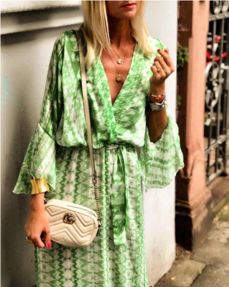Boho Print Flare-Sleeve Maxi Dress, view 4