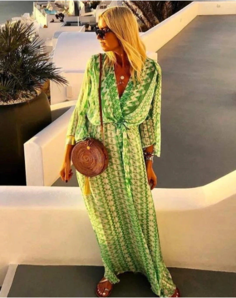 Boho Print Flare-Sleeve Maxi Dress, view 2
