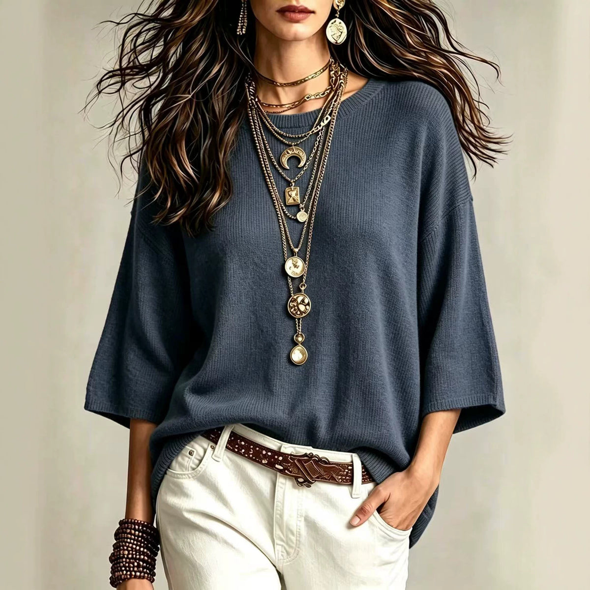 Drop-Shoulder Crewneck Knit Sweater, view 4