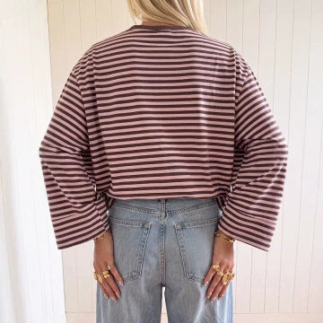 Striped Drop-Shoulder Long-Sleeve Tee, view 3