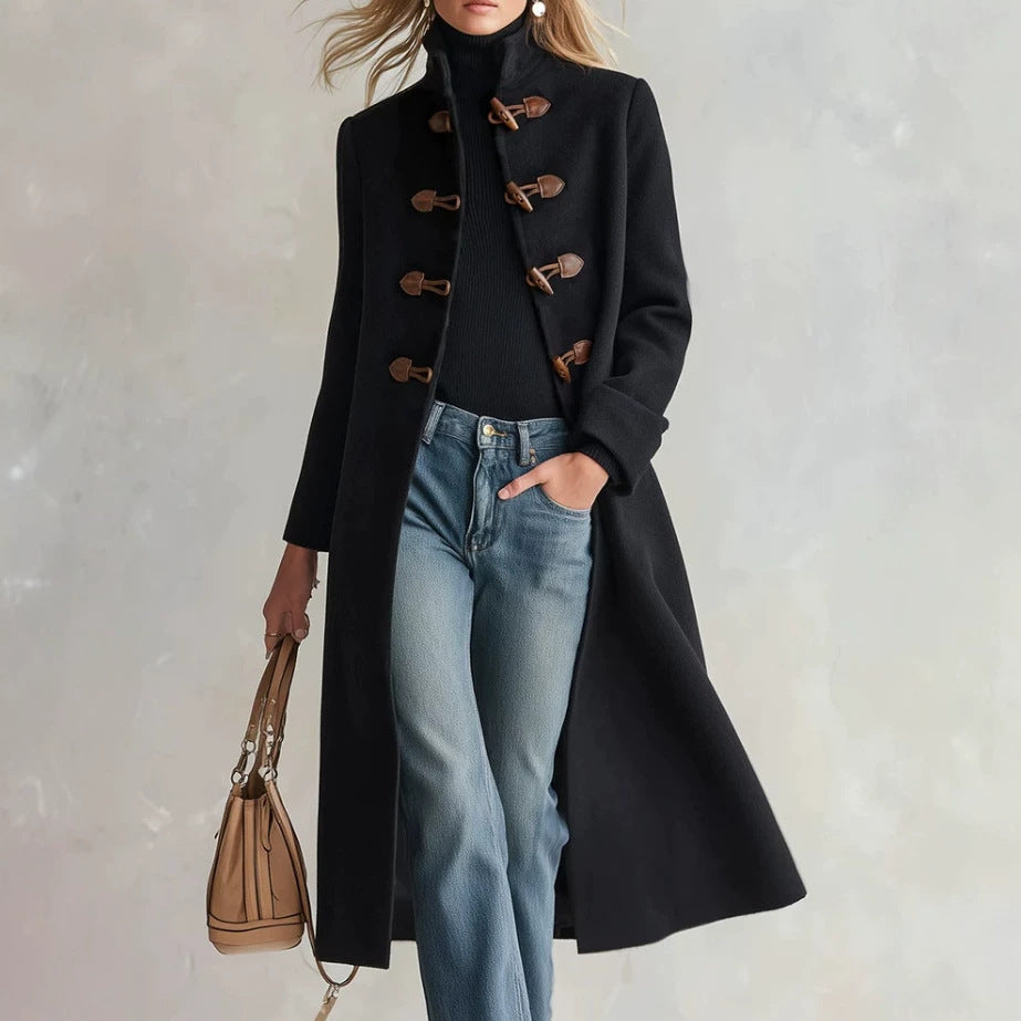 Stand-Collar Long Trench Coat, view 2