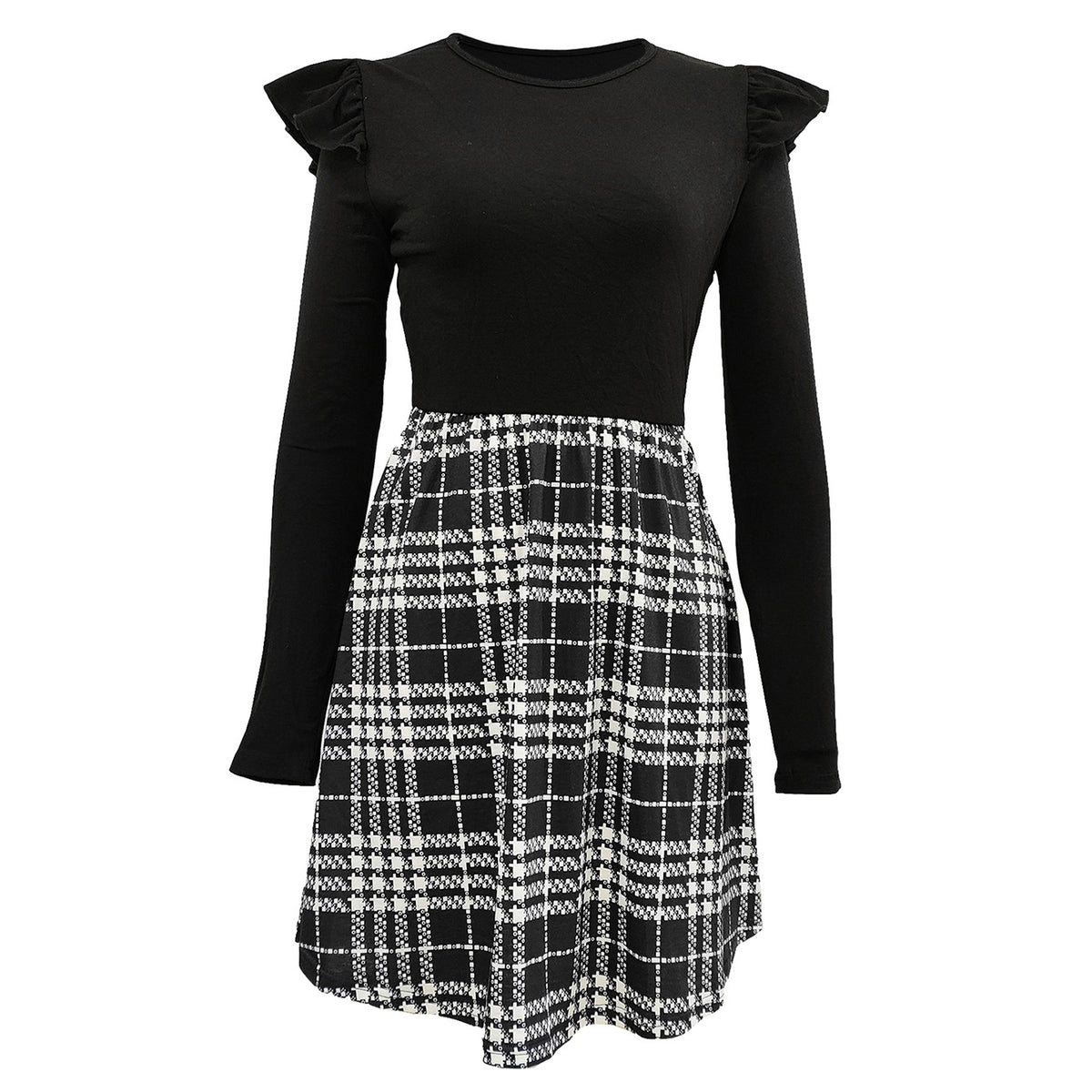 Ruffled Plaid Patchwork Midi Dress, view 4