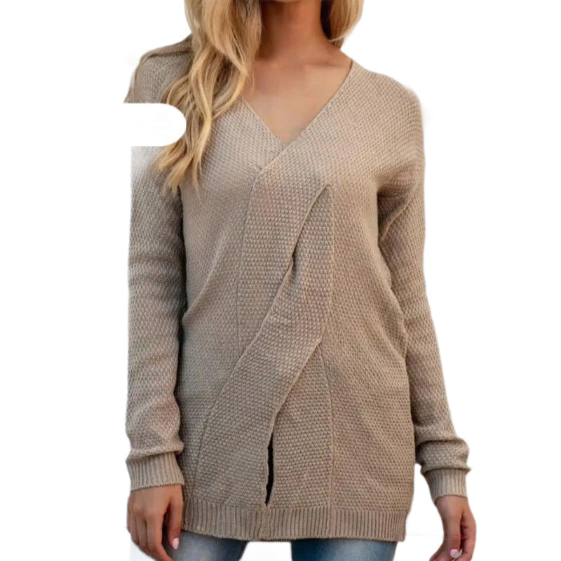 V-neck knit pullover sweater