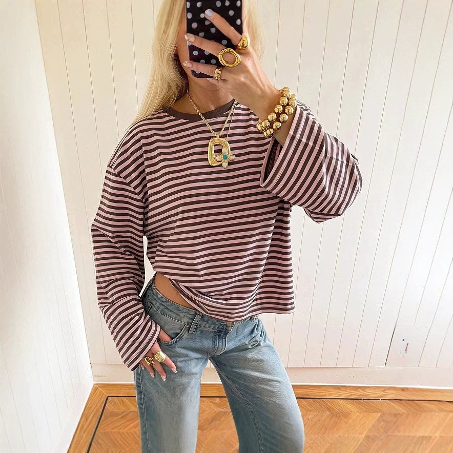 Striped Drop-Shoulder Long-Sleeve Tee by Nue Haven