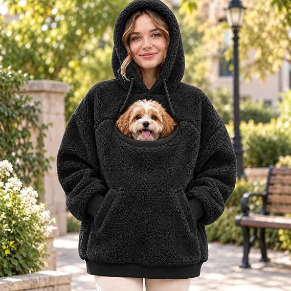 Plush Fleece Pullover Sweater in Black