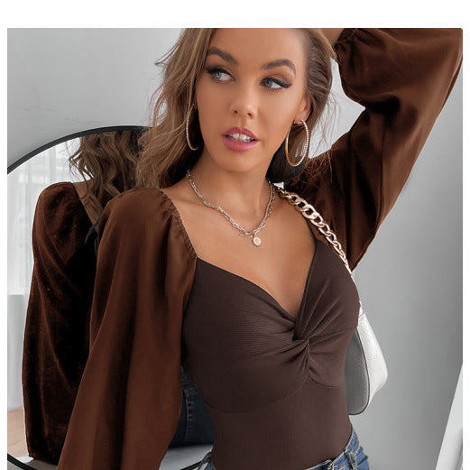 ✨ Chic V-Neck Long Sleeve Bodysuit for Women – Stylish & Flattering Fit ✨