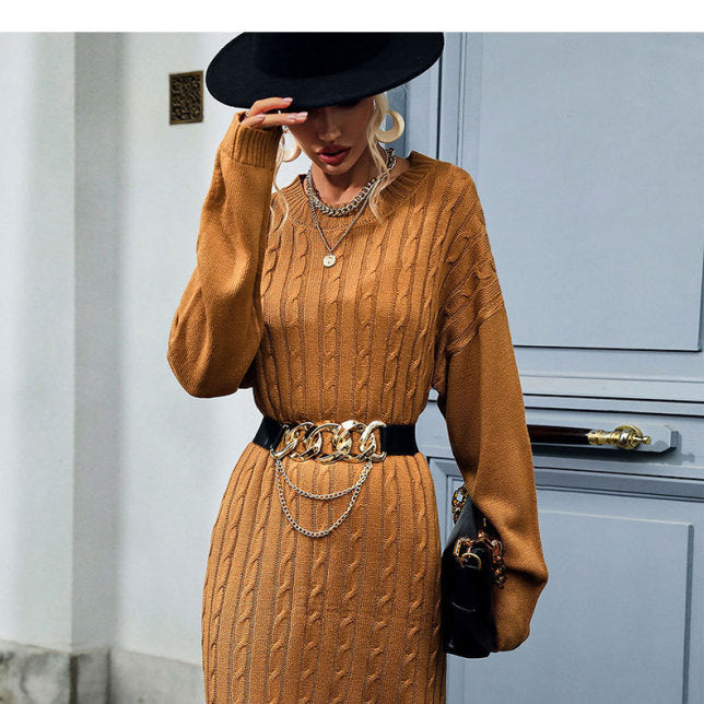 π§‘ Cozy Chic Knit Sweater Dress Long Sleeve Round Neck β Fall Essential β¨