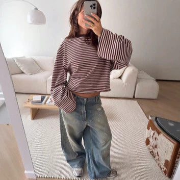 Striped Drop-Shoulder Long-Sleeve Tee, view 4