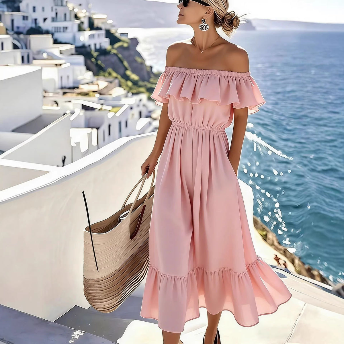 Off-Shoulder Ruffle Dress by Nue Haven
