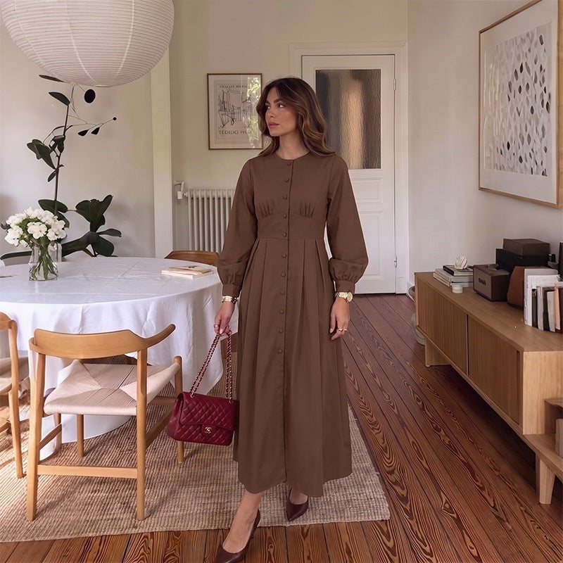 High-Waist Long-Sleeve A-Line Maxi Dress by Nue Haven
