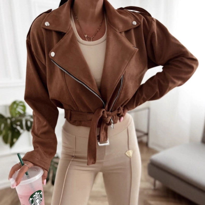 Faux Suede Lapel Zip Jacket, view 4