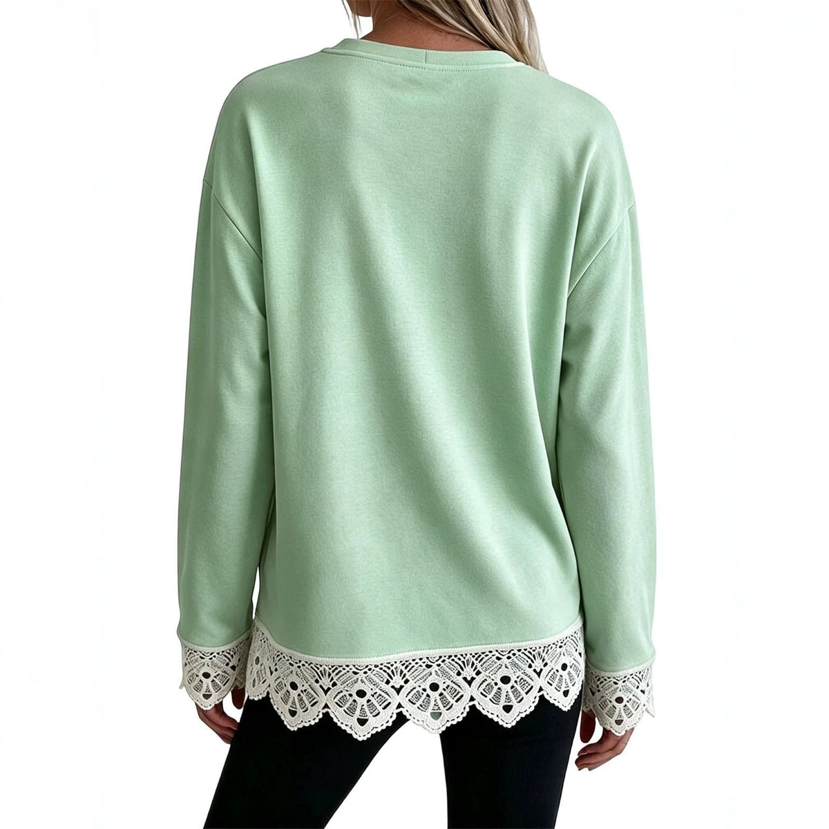 Lace-Panel Round-Neck Long-Sleeve Top, view 4