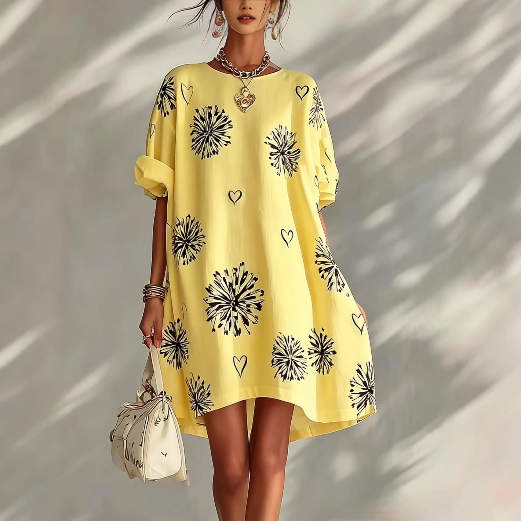Puff sleeve dress with full skirt