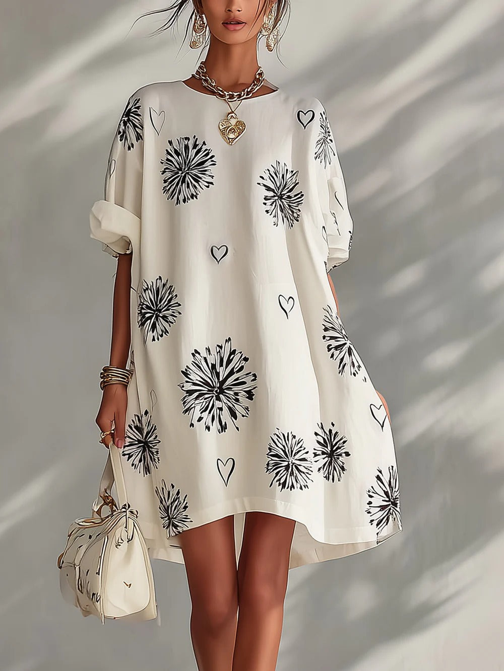 Puff sleeve dress with full skirt
