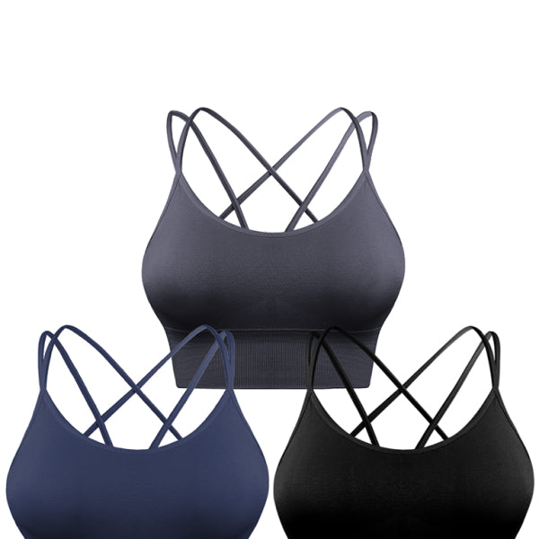 π₯ 3 Pack Women's Sports Bra - Padded Crisscross Back, Seamless & Comfy for Yoga & Workouts π₯