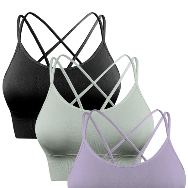π₯ 3 Pack Women's Sports Bra - Padded Crisscross Back, Seamless & Comfy for Yoga & Workouts π₯