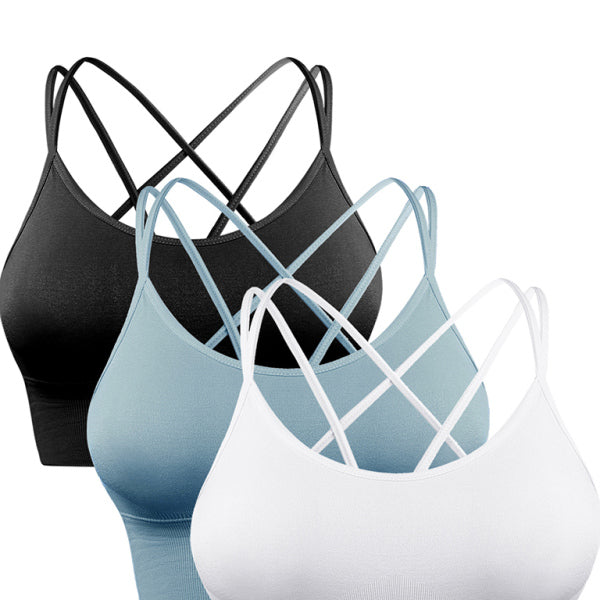π₯ 3 Pack Women's Sports Bra - Padded Crisscross Back, Seamless & Comfy for Yoga & Workouts π₯