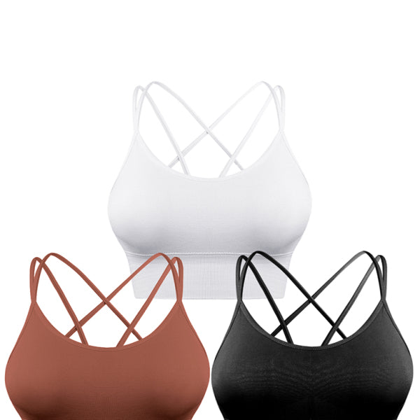 π₯ 3 Pack Women's Sports Bra - Padded Crisscross Back, Seamless & Comfy for Yoga & Workouts π₯