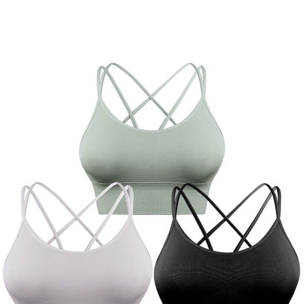 π₯ 3 Pack Women's Sports Bra - Padded Crisscross Back, Seamless & Comfy for Yoga & Workouts π₯