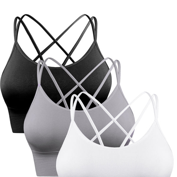 π₯ 3 Pack Women's Sports Bra - Padded Crisscross Back, Seamless & Comfy for Yoga & Workouts π₯