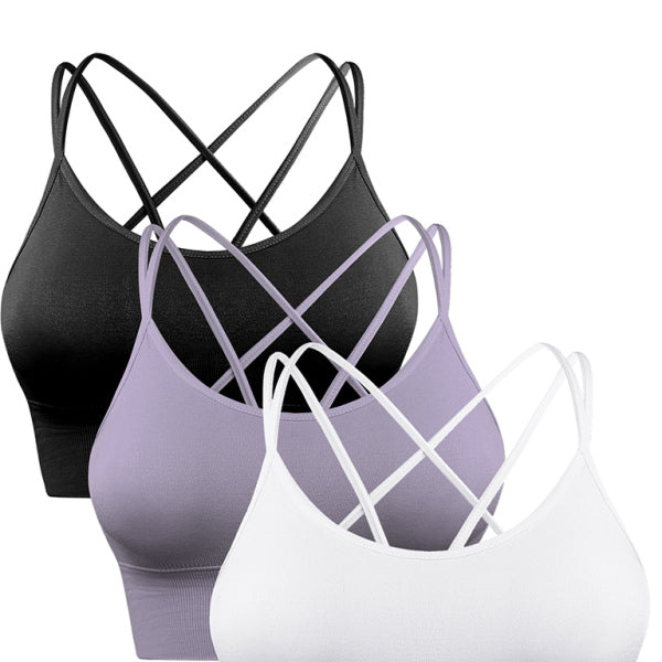 π₯ 3 Pack Women's Sports Bra - Padded Crisscross Back, Seamless & Comfy for Yoga & Workouts π₯