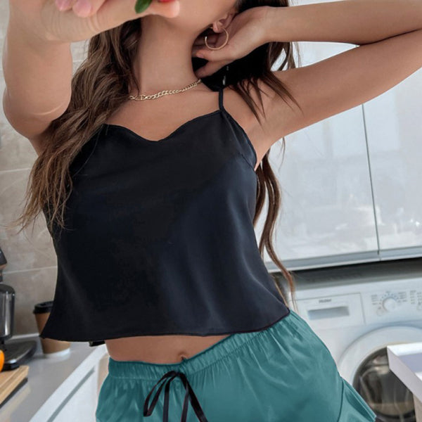 ✨ Chic Contrast Pajama Set – Comfy Cami & Shorts for Lounging & Sleeping ✨