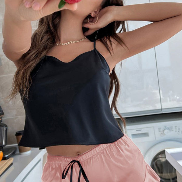 ✨ Chic Contrast Pajama Set – Comfy Cami & Shorts for Lounging & Sleeping ✨