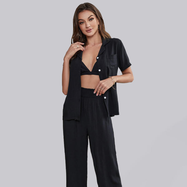 🛌 Cozy Chic Knitted Pajama Set 3-Piece Lounge Wear for Women 🌙