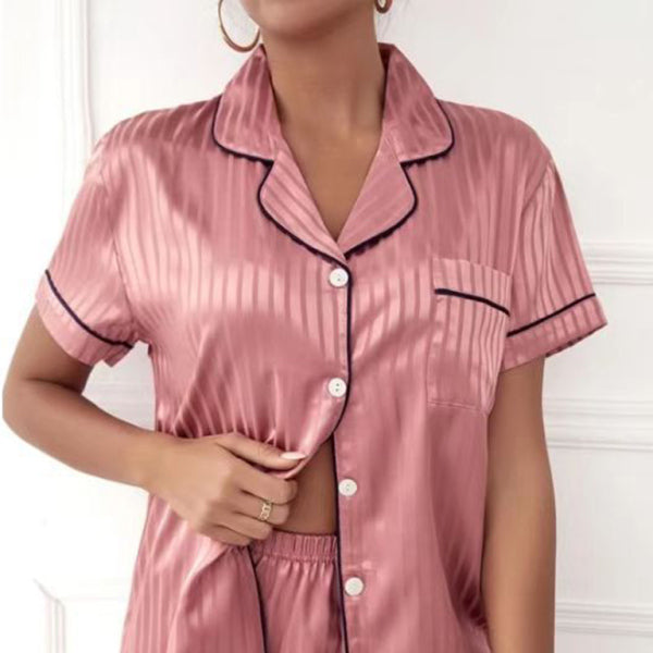 π Chic Striped Pajama Set β Cropped Shirt and Shorts for Cozy Nights π€