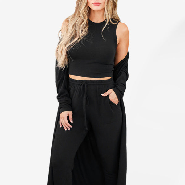 ποΈ Cozy Chic 3-Piece Lounge Set β Stylish Knitted Jacket Vest Trousers for Home & Leisure β¨