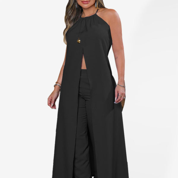 Chic & Comfy Halter Neck 2-Piece Set – Backless Top + High Waist Pants