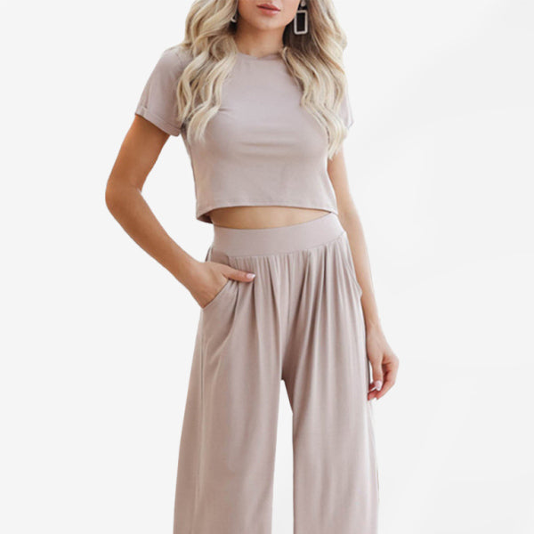 β¨ Cozy & Chic Two-Piece Lounge Set β Trendy Round Neck Tee + Comfy Pants for Everyday Style β¨