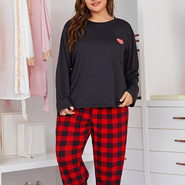 π Cozy Plus Size Plaid Pajama Set Long Sleeve Lounge Wear for Women β¨