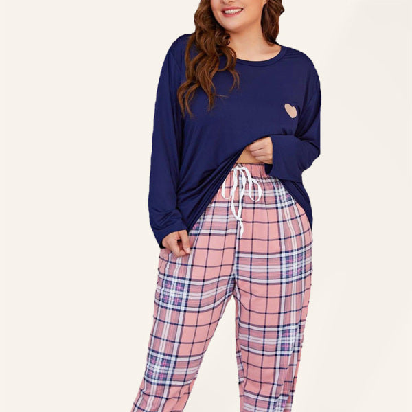 π Cozy Plus Size Plaid Pajama Set Long Sleeve Lounge Wear for Women β¨