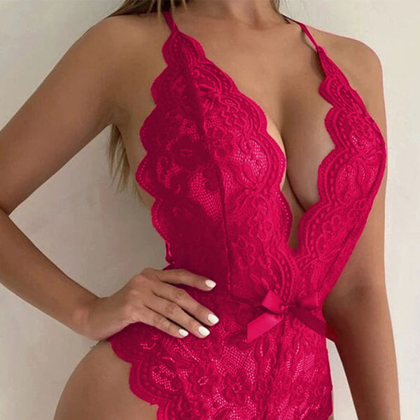 🔥 Sexy Lace Backless Bodysuit – Halter Neck, Strappy & Flattering Fit 🔥