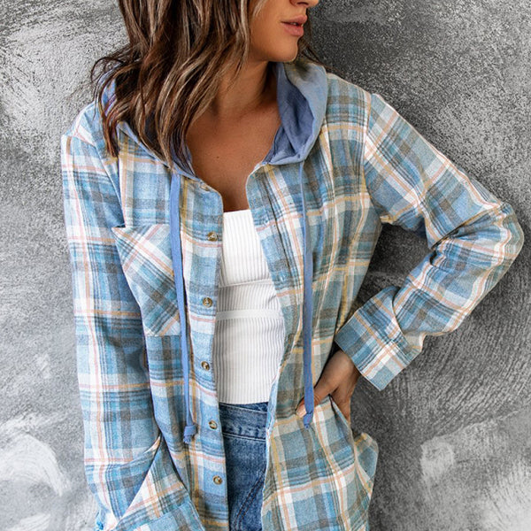 ποΈ Cozy Chic Women's Plaid Hoodie Jacket β Trendy Button-Down Shacket for Any Season β¨