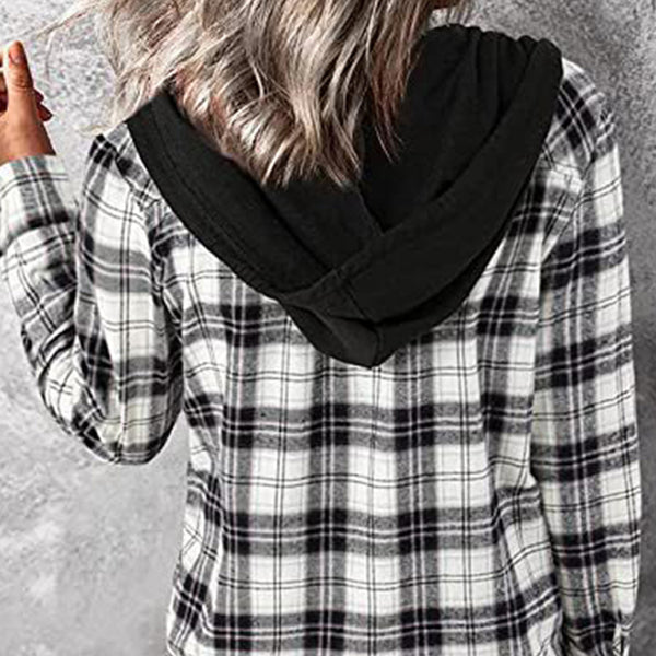 ποΈ Cozy Chic Women's Plaid Hoodie Jacket β Trendy Button-Down Shacket for Any Season β¨