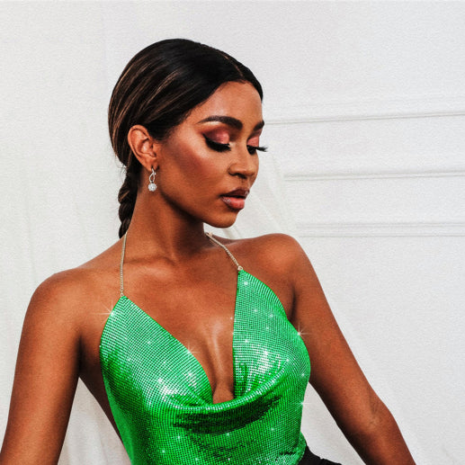 ✨ Women's Sexy Metallic Sequin Halter Top – Trendy Night Out Party Top ✨