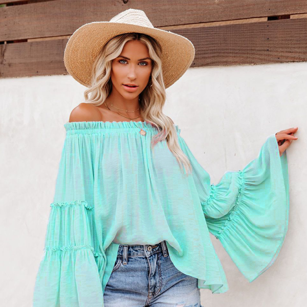 Flirty & Chic One-Shoulder Flared Sleeve Top – Trendy & Comfy Must-Have