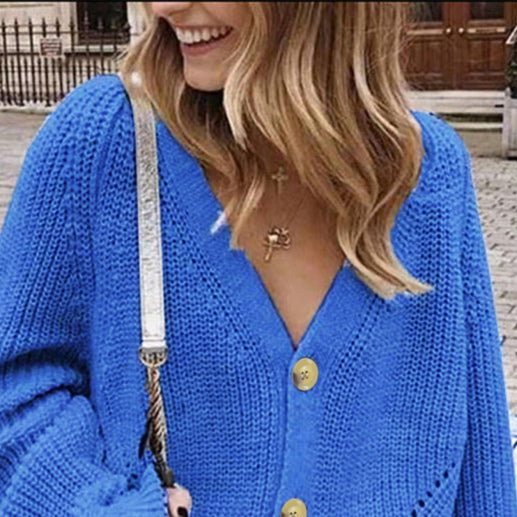 π§₯ Cozy Chic V-Neck Lantern Sleeve Knit Cardigan for Fall & Winter β¨