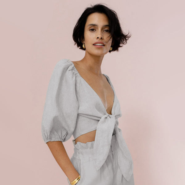 β¨ Chic & Comfy V-Neck Puff Sleeve Shorts Set β Stylish 2-Piece Outfit for Spring & Summer β¨