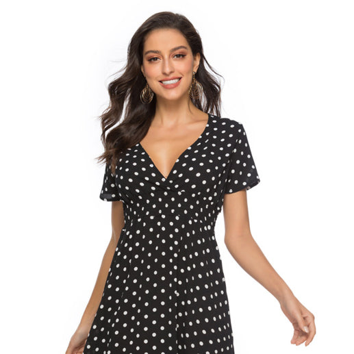 ✨ Retro Polka Dot V-Neck Short Sleeve Dress – Chic & Flirty Summer Style ✨