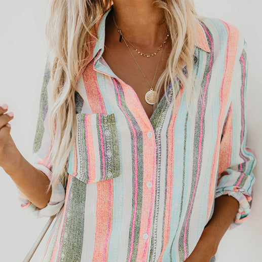 β¨ Striped Button-Up Shirt β Colorful & Chic Long Sleeve Top for Any Season β¨