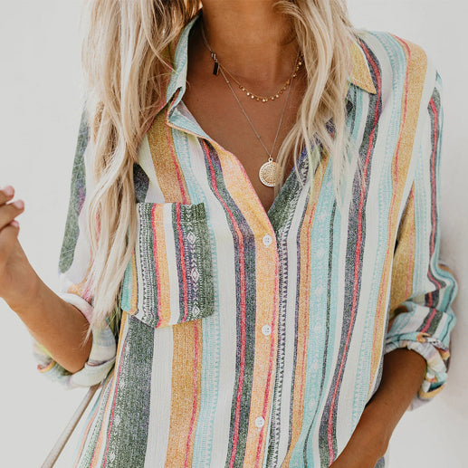 β¨ Striped Button-Up Shirt β Colorful & Chic Long Sleeve Top for Any Season β¨