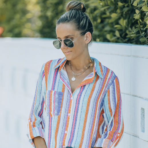 β¨ Striped Button-Up Shirt β Colorful & Chic Long Sleeve Top for Any Season β¨