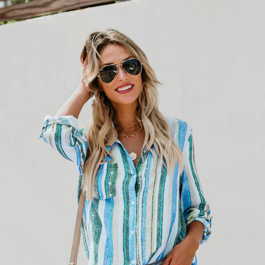 β¨ Striped Button-Up Shirt β Colorful & Chic Long Sleeve Top for Any Season β¨