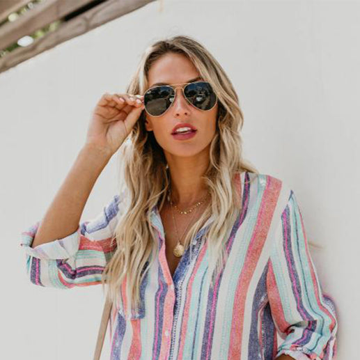 β¨ Striped Button-Up Shirt β Colorful & Chic Long Sleeve Top for Any Season β¨