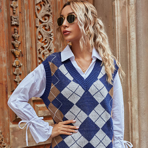 π§₯ Cozy Chic Diamond V-Neck Sweater Vest β Stylish & Warm Layering Essential βοΈ